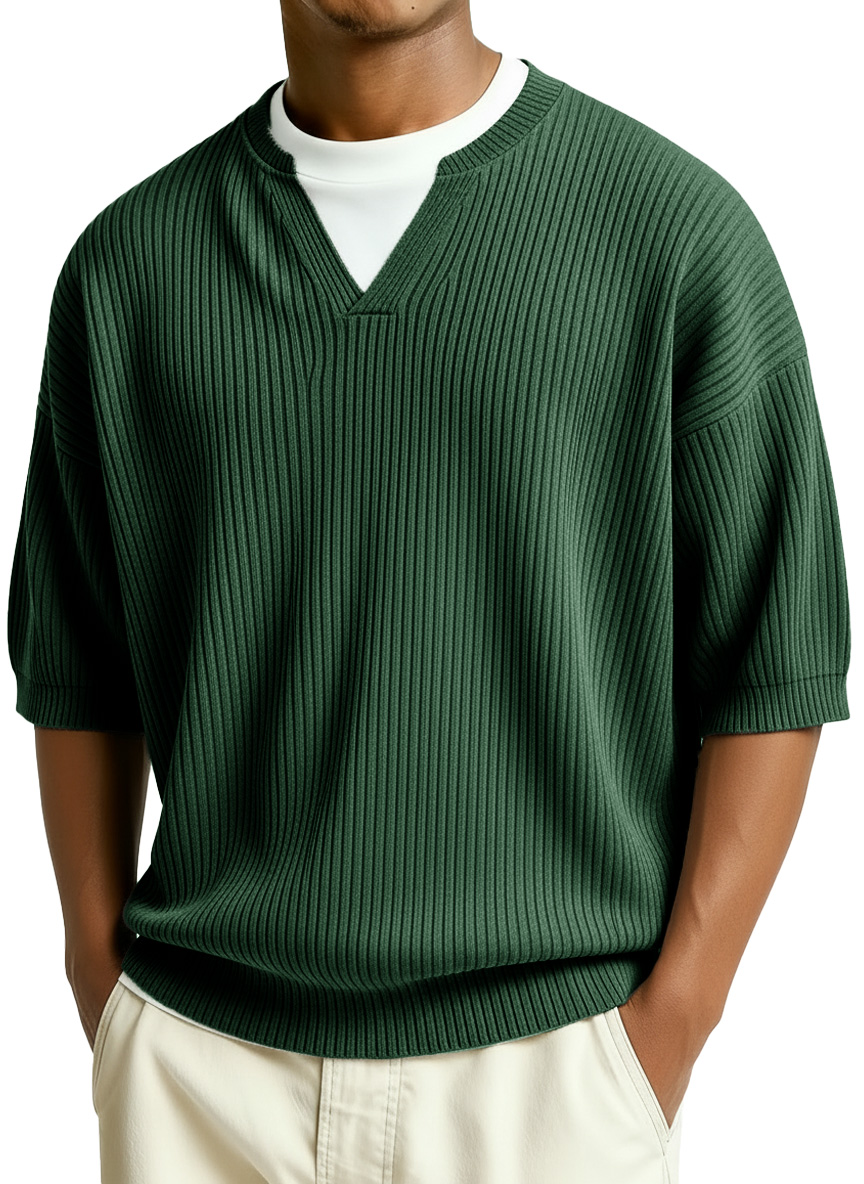 Men's Fashion Casual Retro Faux Two-Piece V-Neck Short-Sleeve T-Shirt