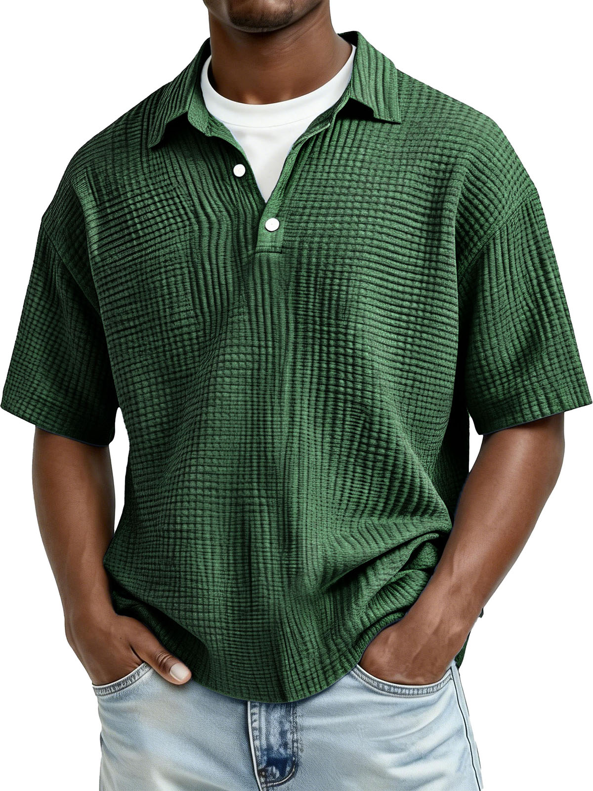 Men's Fashion Casual Pleated Fabric Short-Sleeve Polo Shirt