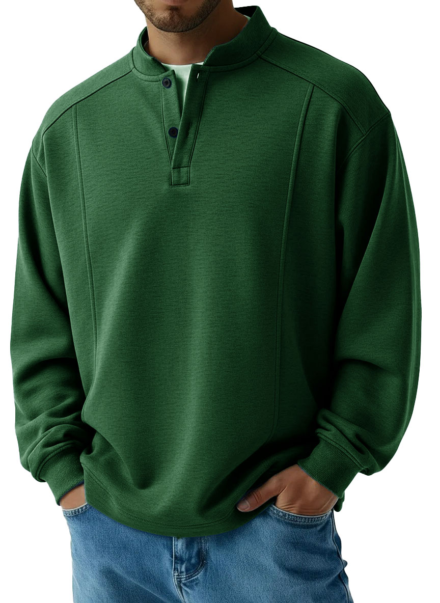 Men's Fashionable Casual Patchwork Stand Collar Long-Sleeved Henley Shirt