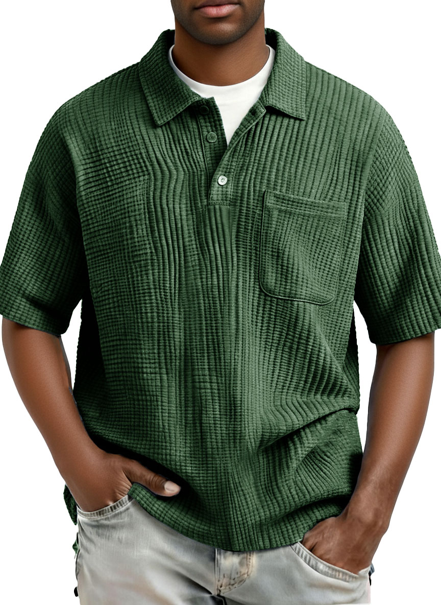 Men's Fashion Casual Pleated Fabric Short-Sleeve Polo Shirt