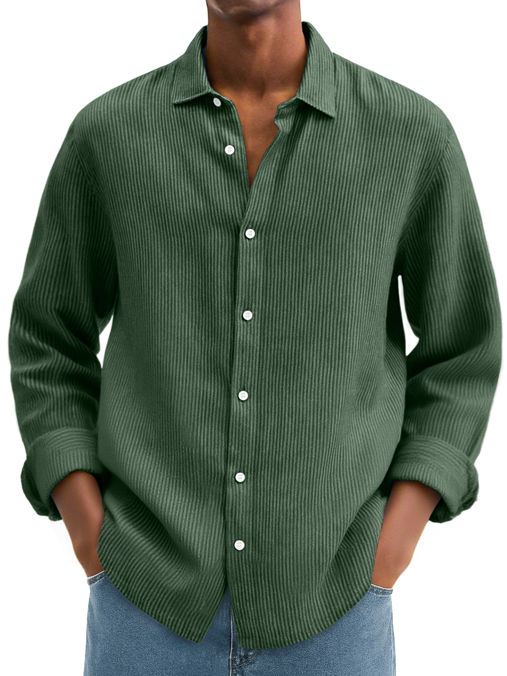 Men's Daily Corduroy Casual Solid Color Long-sleeved Shirt