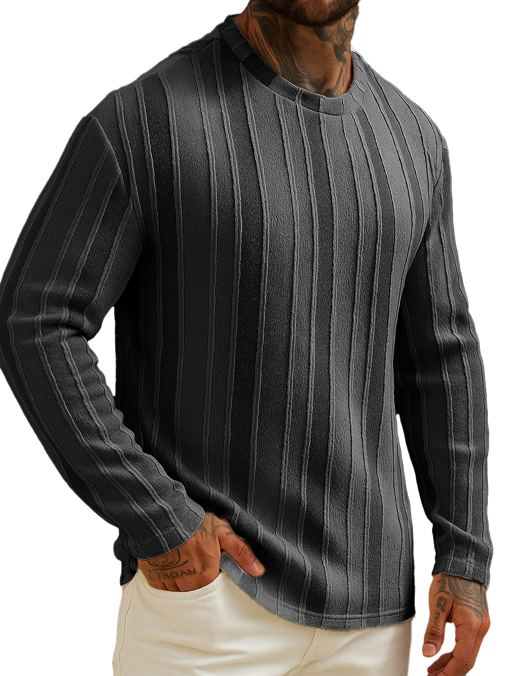 Men's Stylish Casual Striped Crew Neck Long-sleeved T-shirt