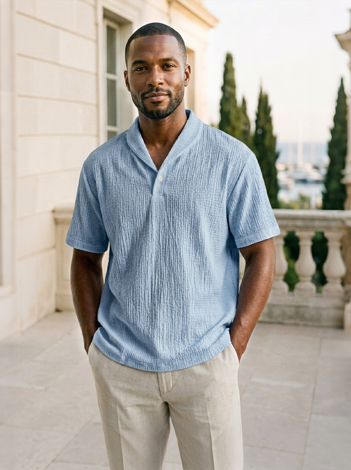 Men's Old-fashioned Style Small Collar Wrinkled Casual Short-sleeved Polo Shirt