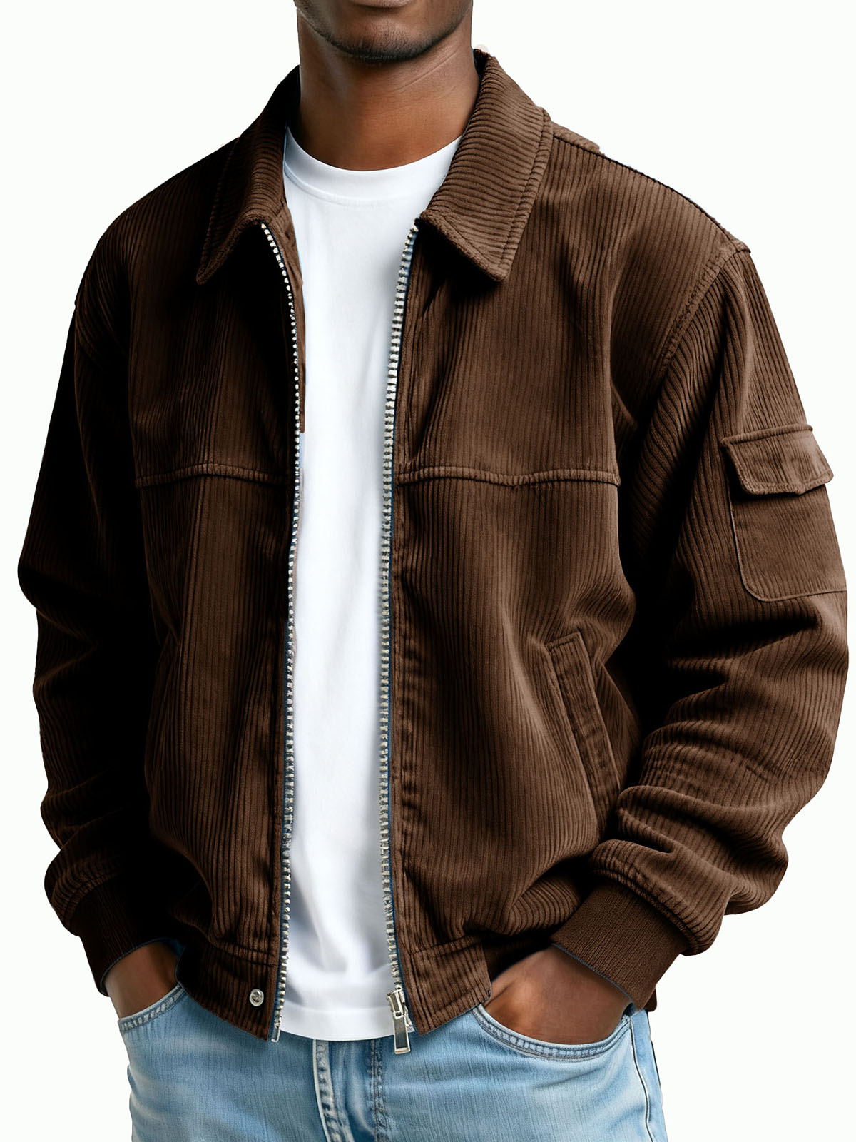 Men's Wear Retro Pit Strip Fabric Long-sleeved Flight Suit Pocket Coat