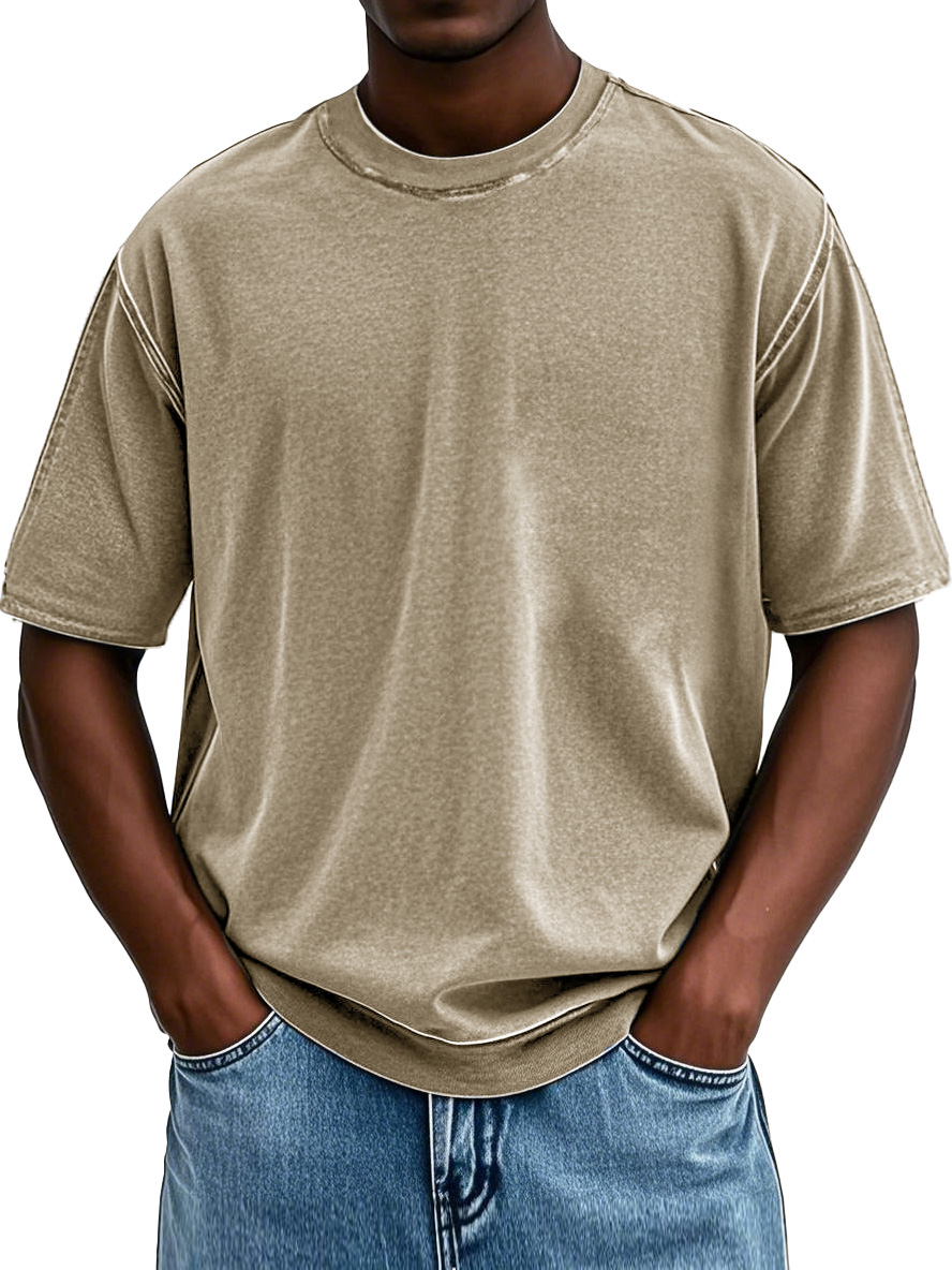 Men's Fashion Washed Retro Round Neck Short-sleeved T-shirt