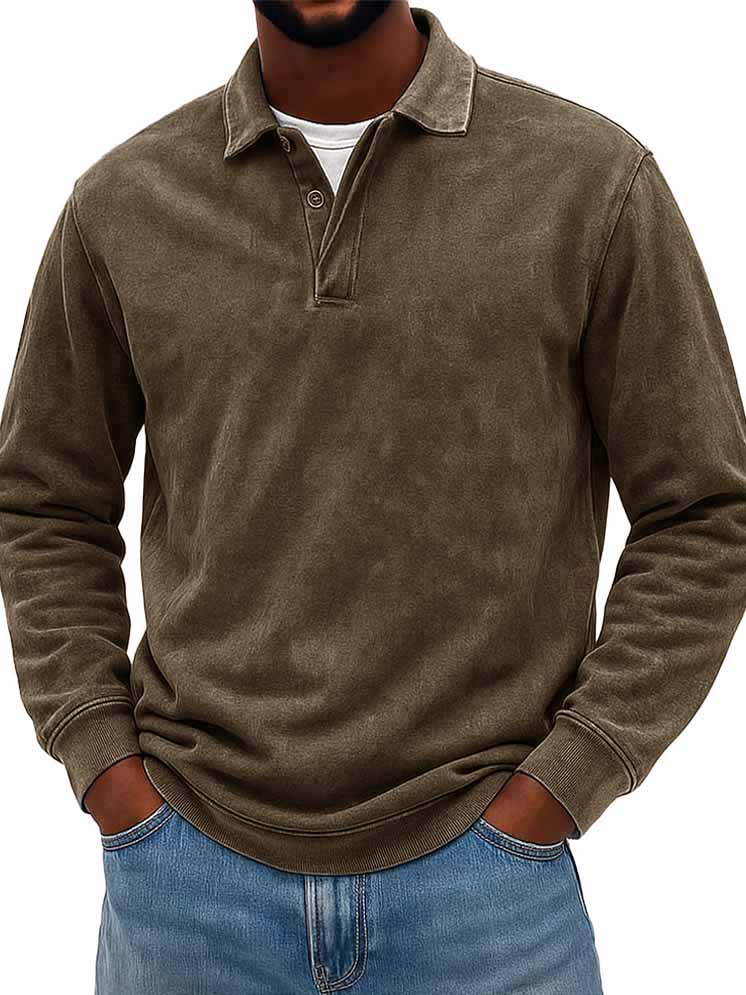 Men's Wear Fashionable Casual Daily Two-layer Placket Design Lapel Long-sleeved Polo Shirt
