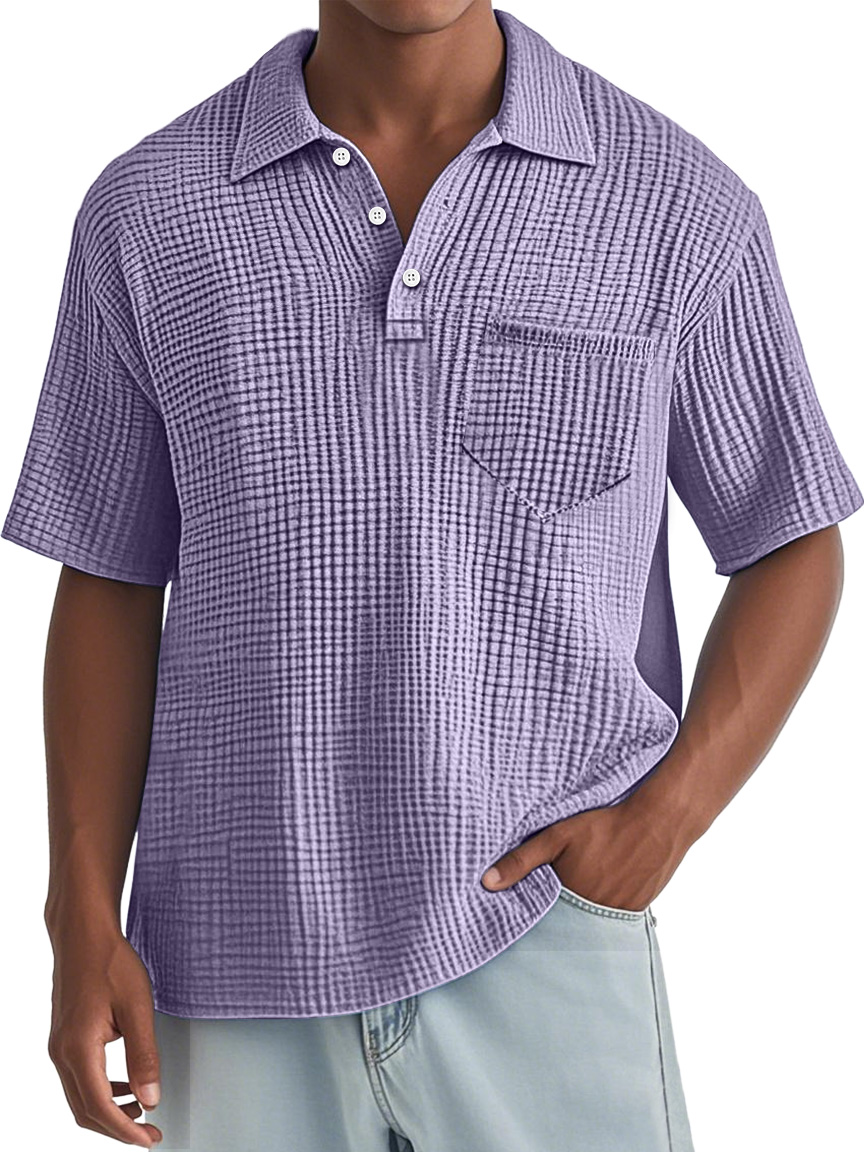 Men's Everyday Waffle Lapel Pocket Comfort Short Sleeve POLO Shirt