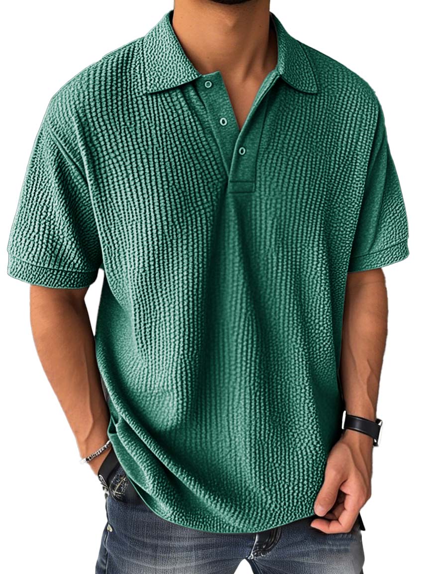 Men's Fashion Casual Bubble Wrinkled Fabric Short-sleeved Polo Shirt