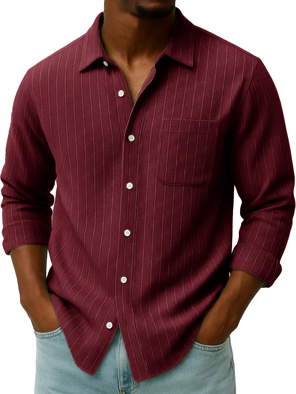 Men's Stylish Casual Everyday Jacquard Lapel Long-sleeved Shirt