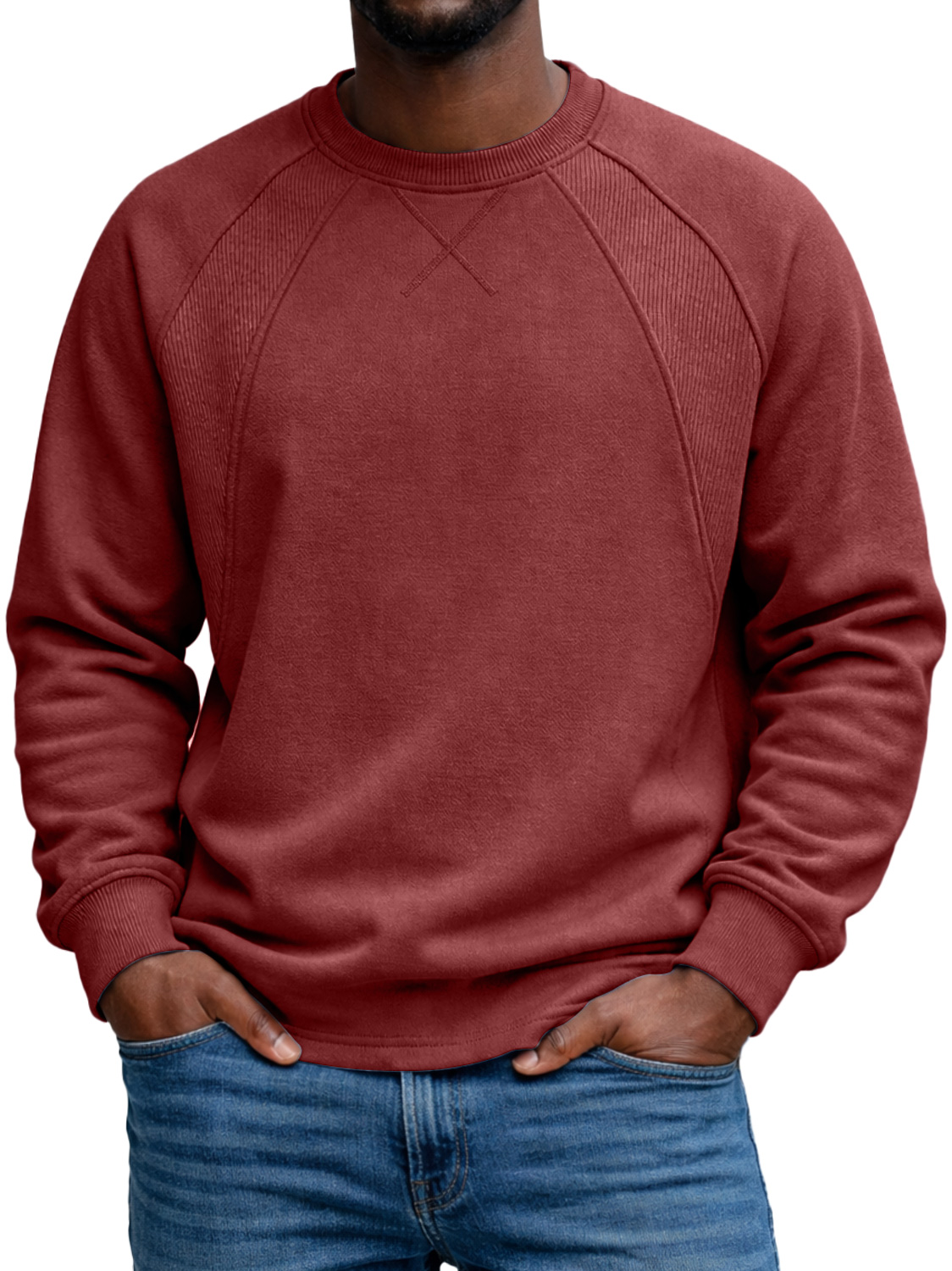 Men's Everyday Crew Neck Raglan Sleeve Patchwork Design Casual Long-sleeved T-shirt