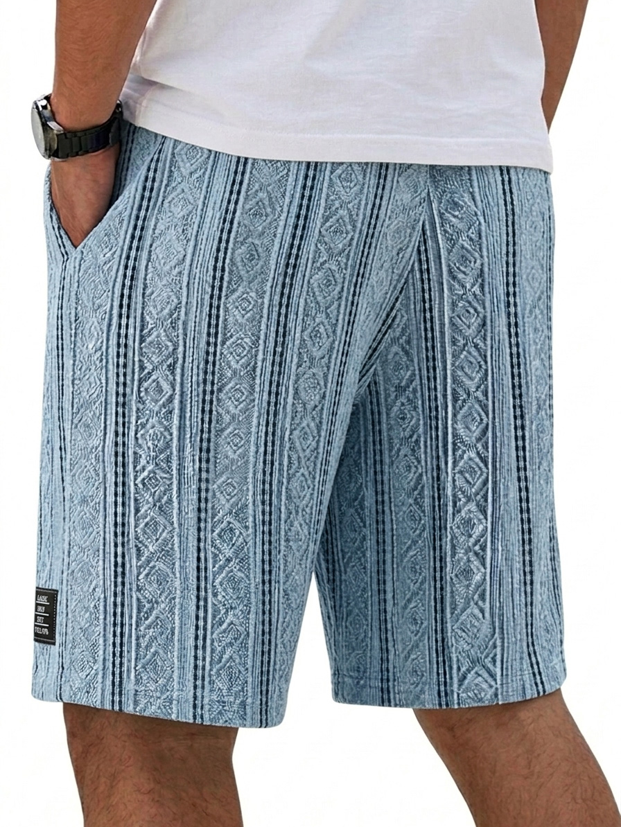 Men's Casual Textured Embroidered Logo Loose Comfort Shorts