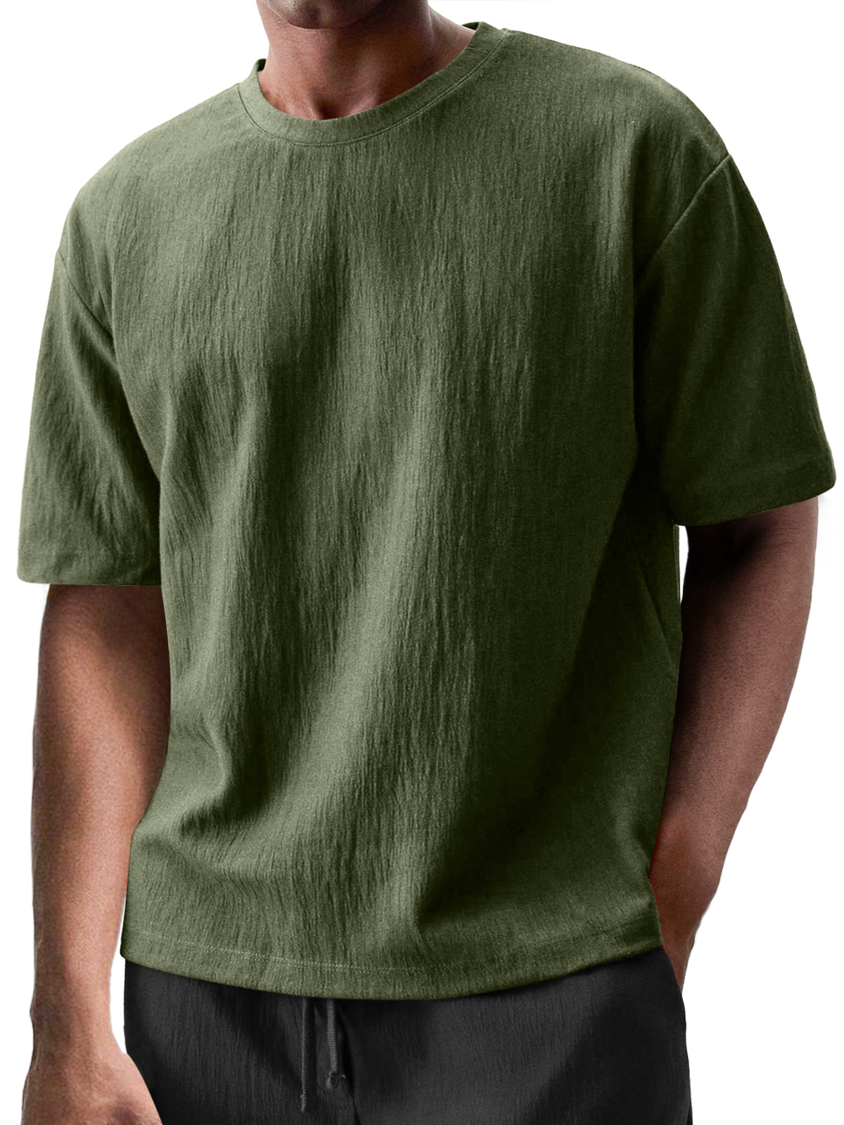 Men's Round Neck Casual Pleated Texture Short-sleeved T-shirt
