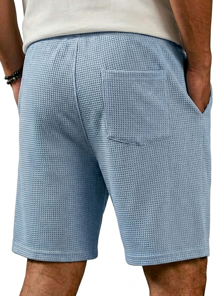 Men's Waffle Embroidered Logo Casual Solid Color Shorts