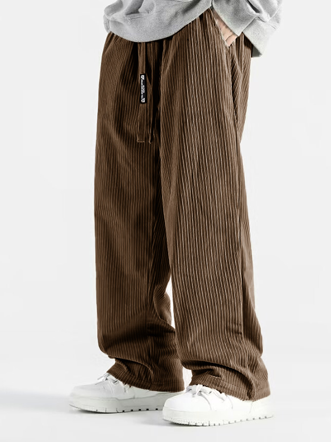 Men's Stylish Casual Loose-fitting Textured Fabric Pants With Pockets And Drawstrings And An Elastic Waistband