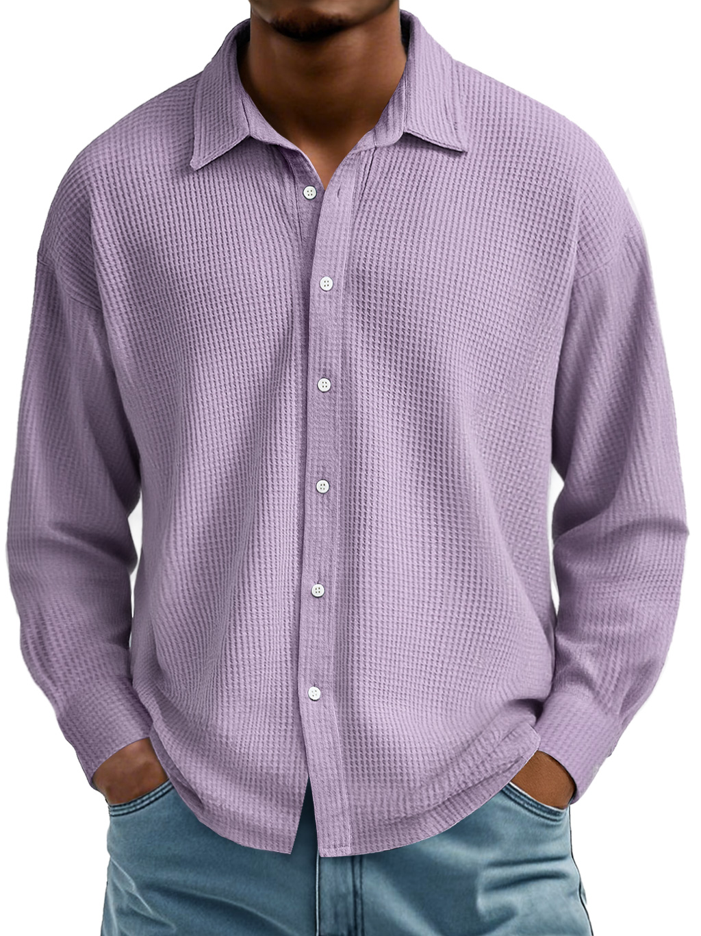Men's Waffle Lapel Casual Comfort Long Sleeve Shirt