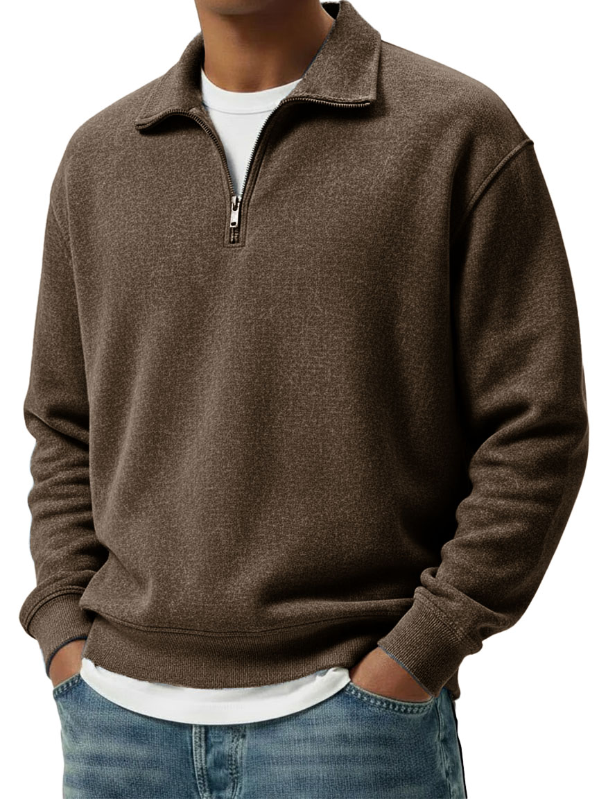 Men's Wear Lapel Zippered Long-sleeved Polo Shirt