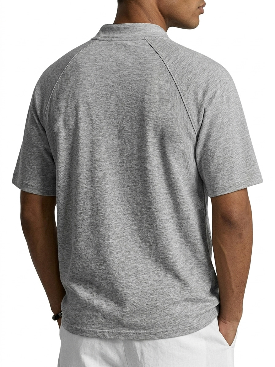 Men's Deconstructed Design Stand-up Collar Button Casual Short-sleeved Henley Shirt