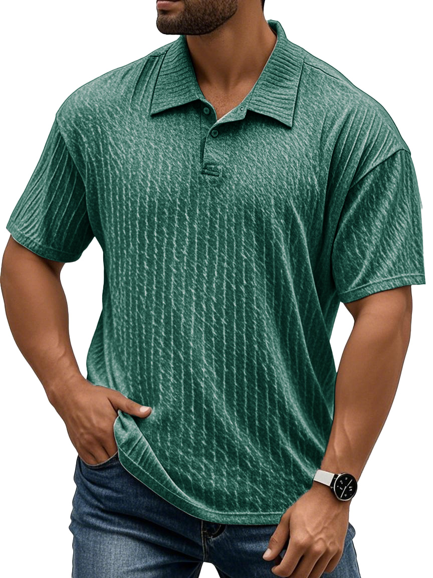 Men's Fashion Casual Textured Fabric Short-sleeved Polo Shirt