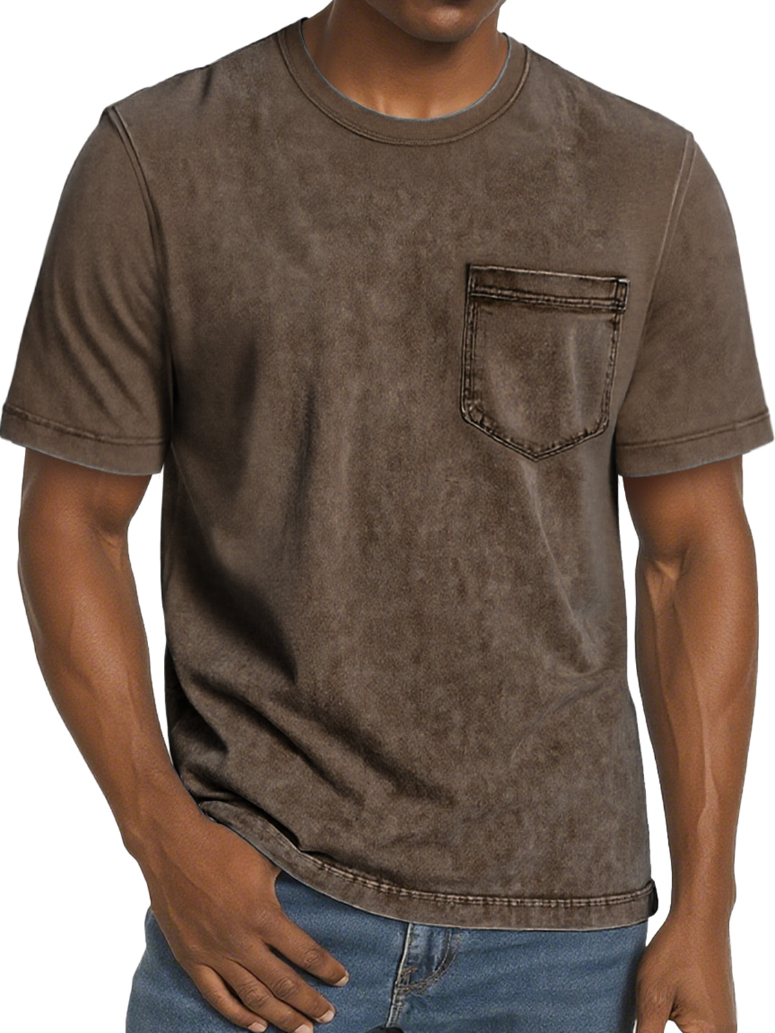 Men's Retro Casual Round Neck Pocket Comfortable Short Sleeve T-Shirt