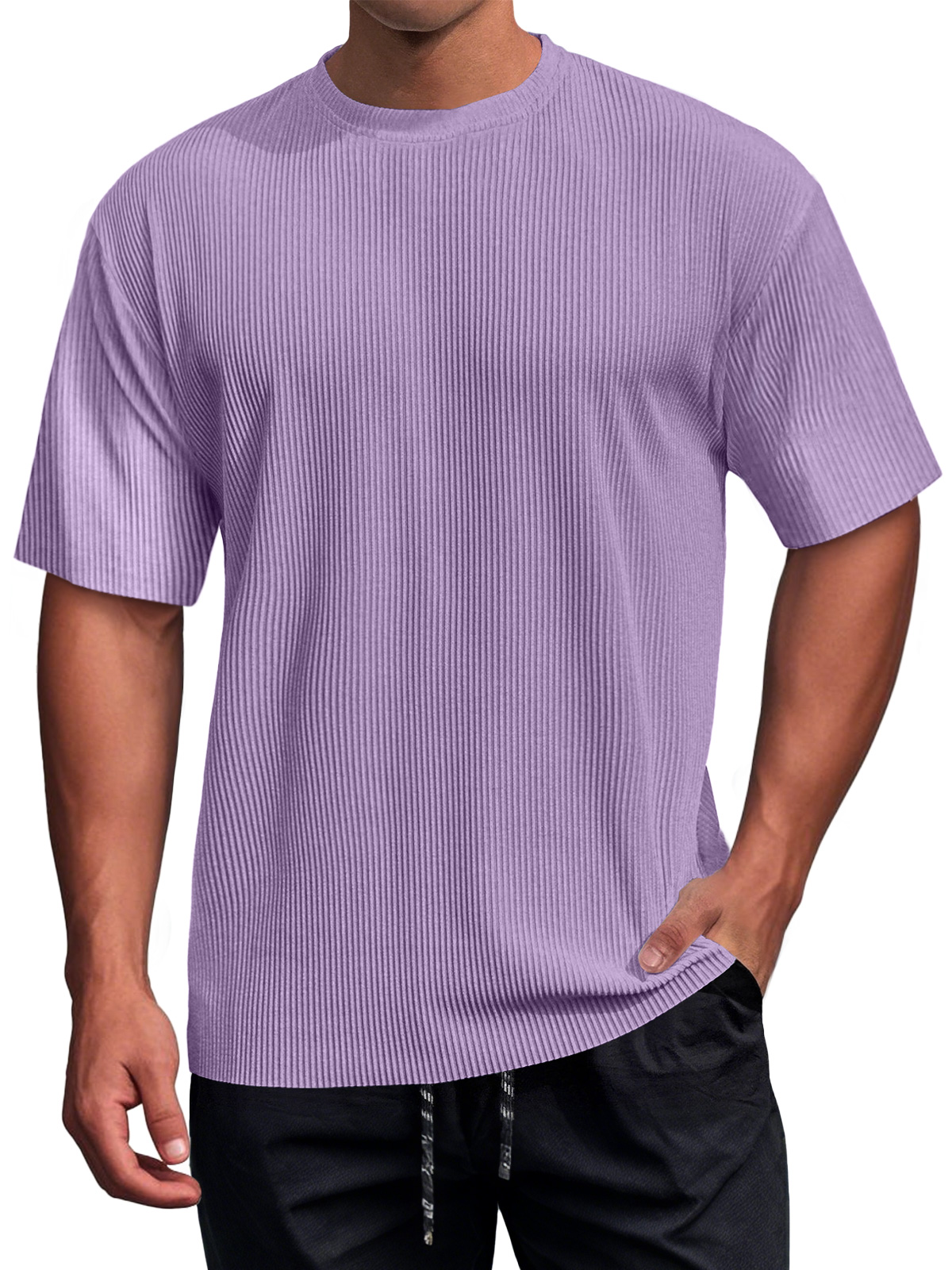Men's Daily Round Neck Ribbed Texture Casual Short-sleeved T-shirt