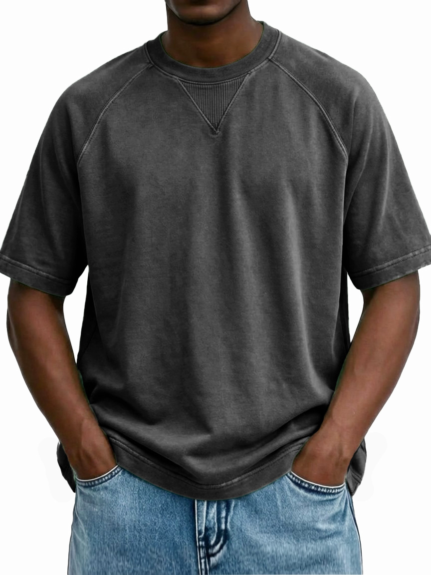 Men's Retro Distressed Raglan Crew Neck Short-Sleeve T-Shirt