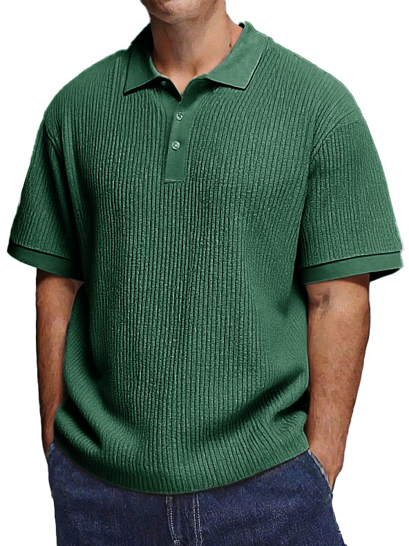 Men's Fashion Daily Textured Fabric Loose Pocket Lapel Polo Shirt