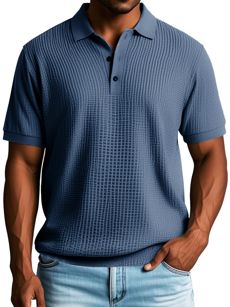 Men's Fashion Casual Waffle Fabric Short Sleeve Polo Shirt