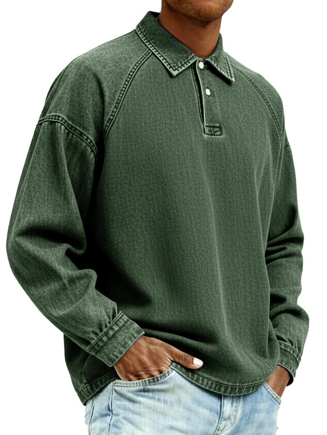 Men's Retro Distressed Fashion Raglan Collared Polo Shirt