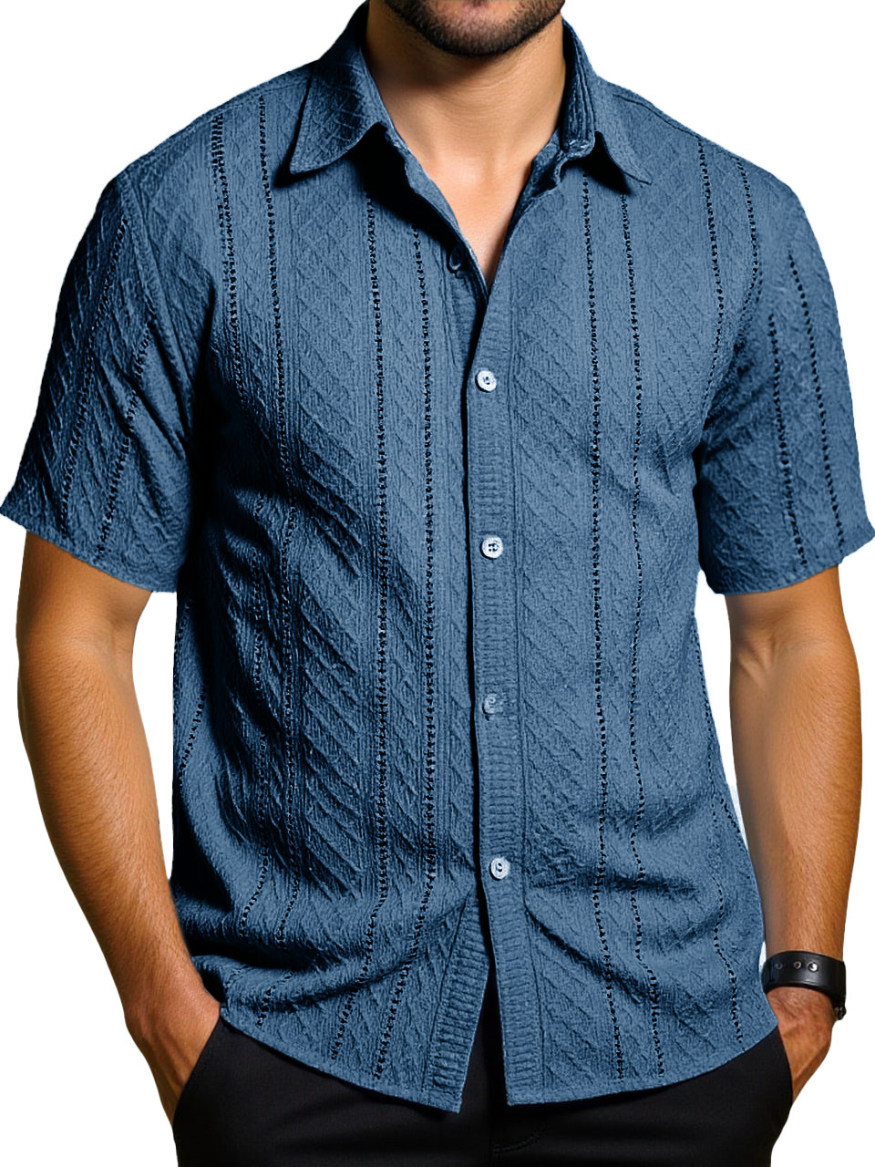 Men's Fashion Daily Casual Jacquard Fabric Short-sleeved Lapel Shirt