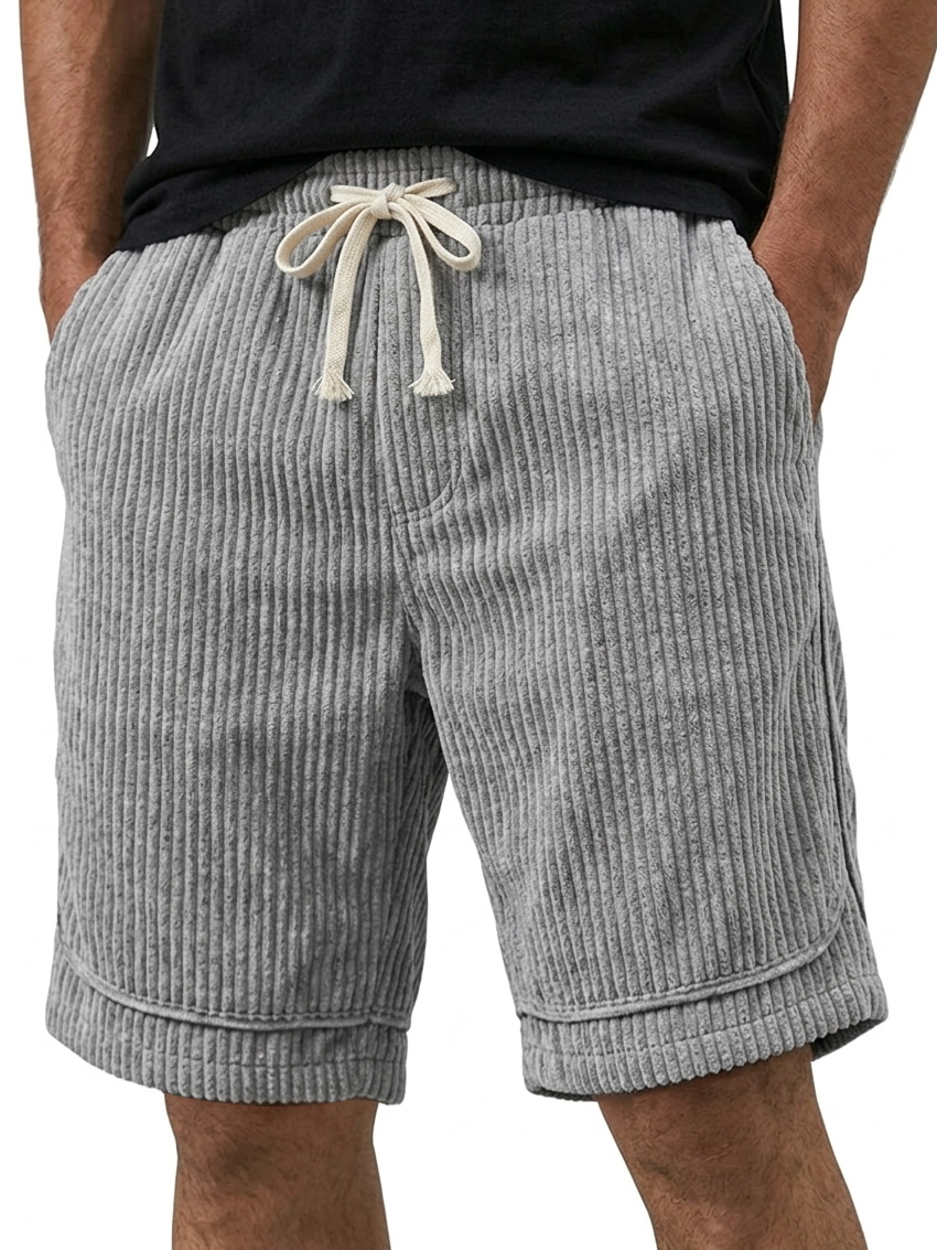 Men's Retro Corduroy Embroidered Logo Casual Loose Shorts