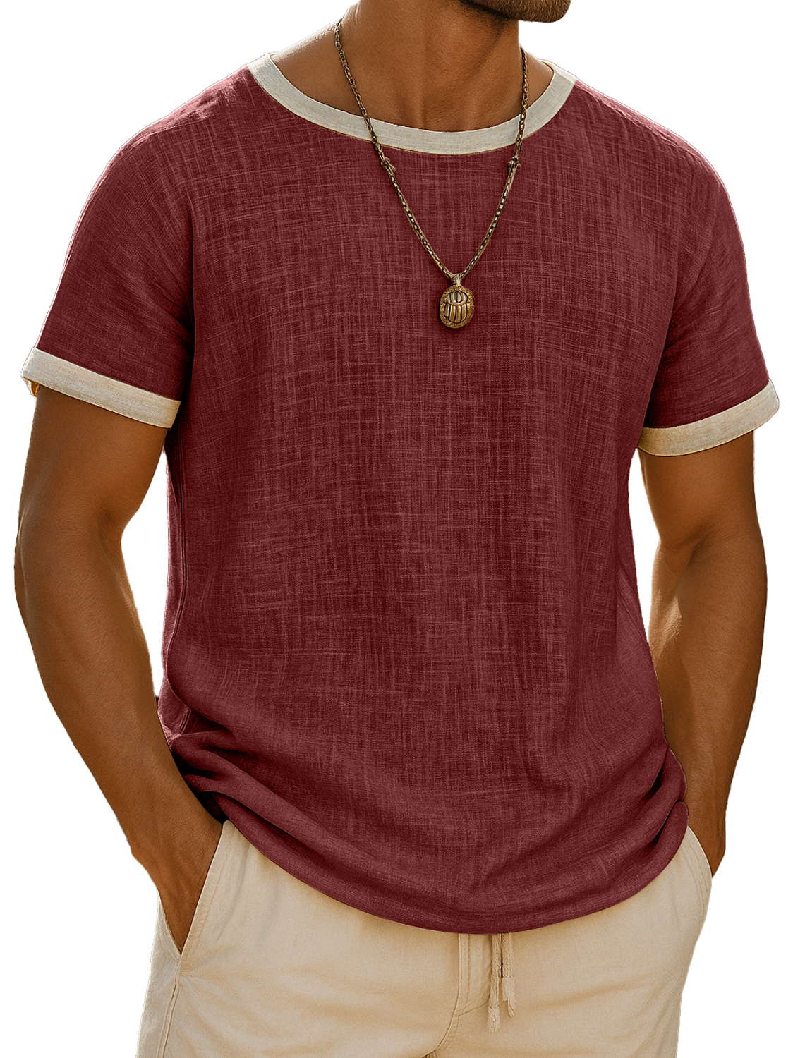 Men's Retro Daily Round Neck Colorblock Casual Short Sleeve T-shirt