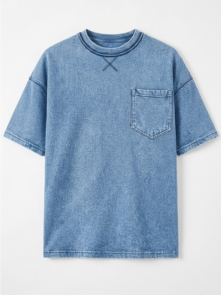 Men's Retro Crew Neck Crossover Design Casual Pocket Short-Sleeve T-Shirt