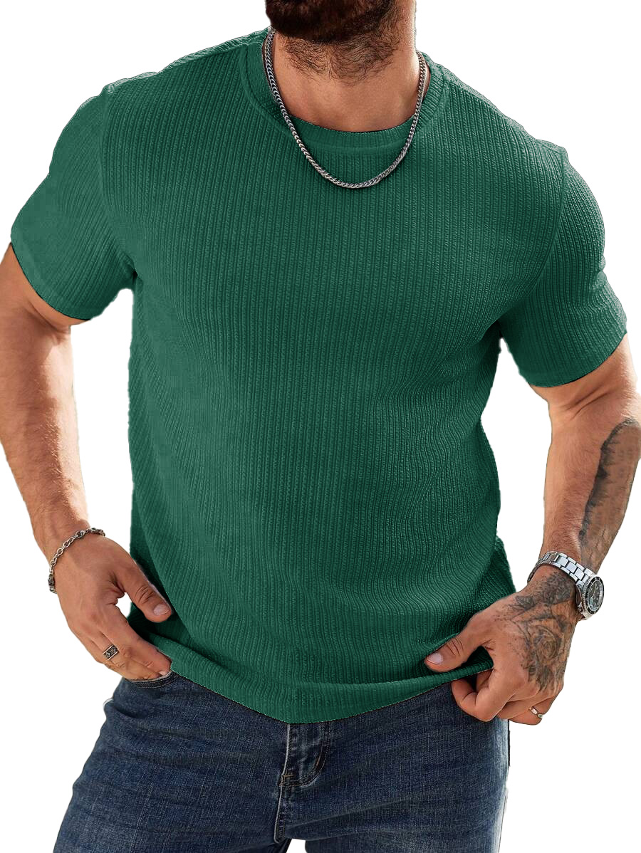 Men's Fashion Casual Striped Fabric Short Sleeve T-shirt