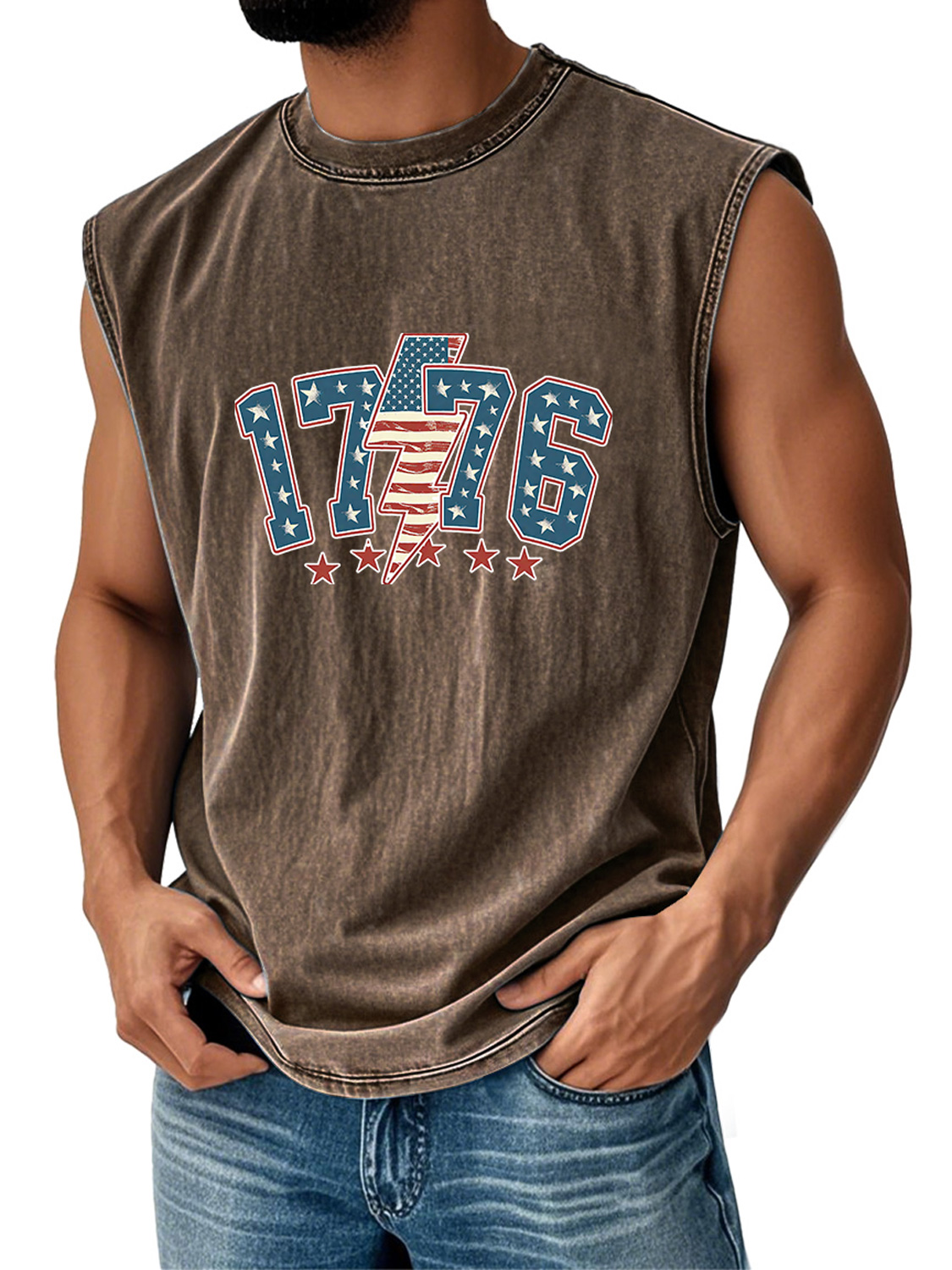 Men's Retro Everyday Independence Day 1776 Printed Casual Round Neck Sleeveless Vest