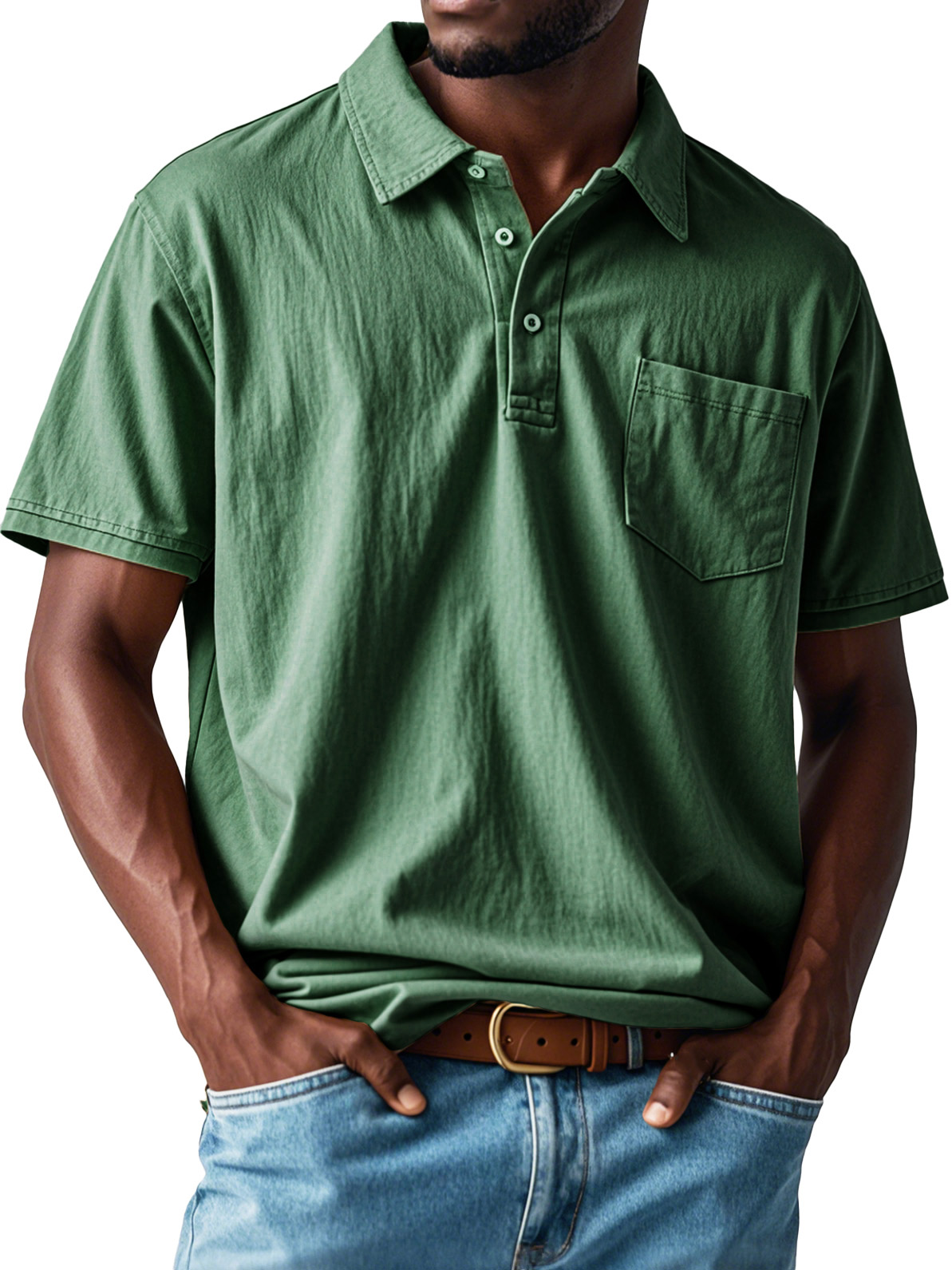 Men's Retro Distressed Pocket Short Sleeve Lapel Polo Shirt