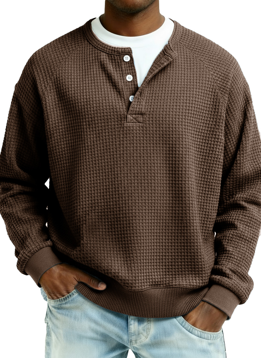 Men's Fashion Casual Waffle Fabric Raglan Long-Sleeve Top