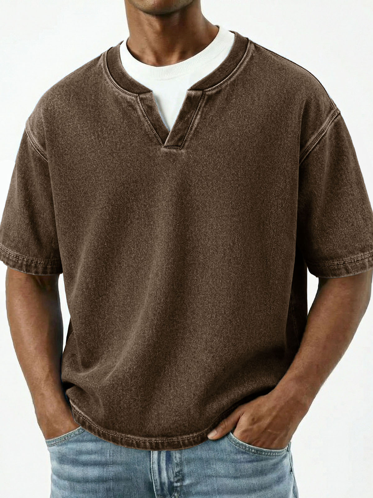 Men's Fashion Retro V-Neck Short-Sleeve T-Shirt