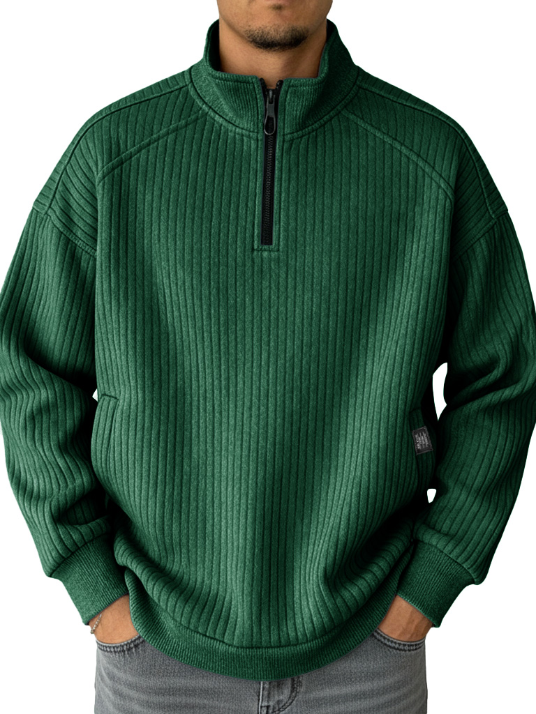 Men's Fashionable Casual Drop-Shoulder Patchwork Stand Collar Sweatshirt