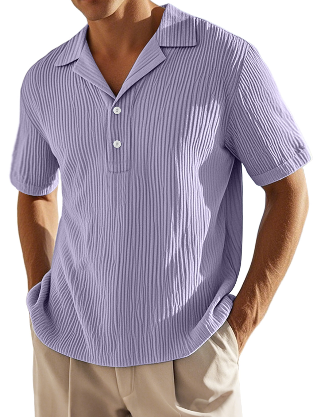 Men's Daily Lapel Button-down Ribbed Casual Short-sleeved Polo Shirt