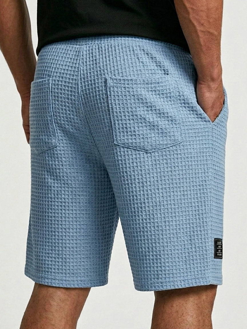 Men's Waffle Embroidered Logo Casual Loose Shorts