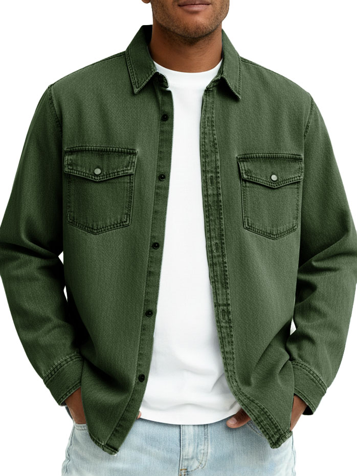 Men's Fashionable Casual Retro Double Pocket Long-Sleeved Shirt
