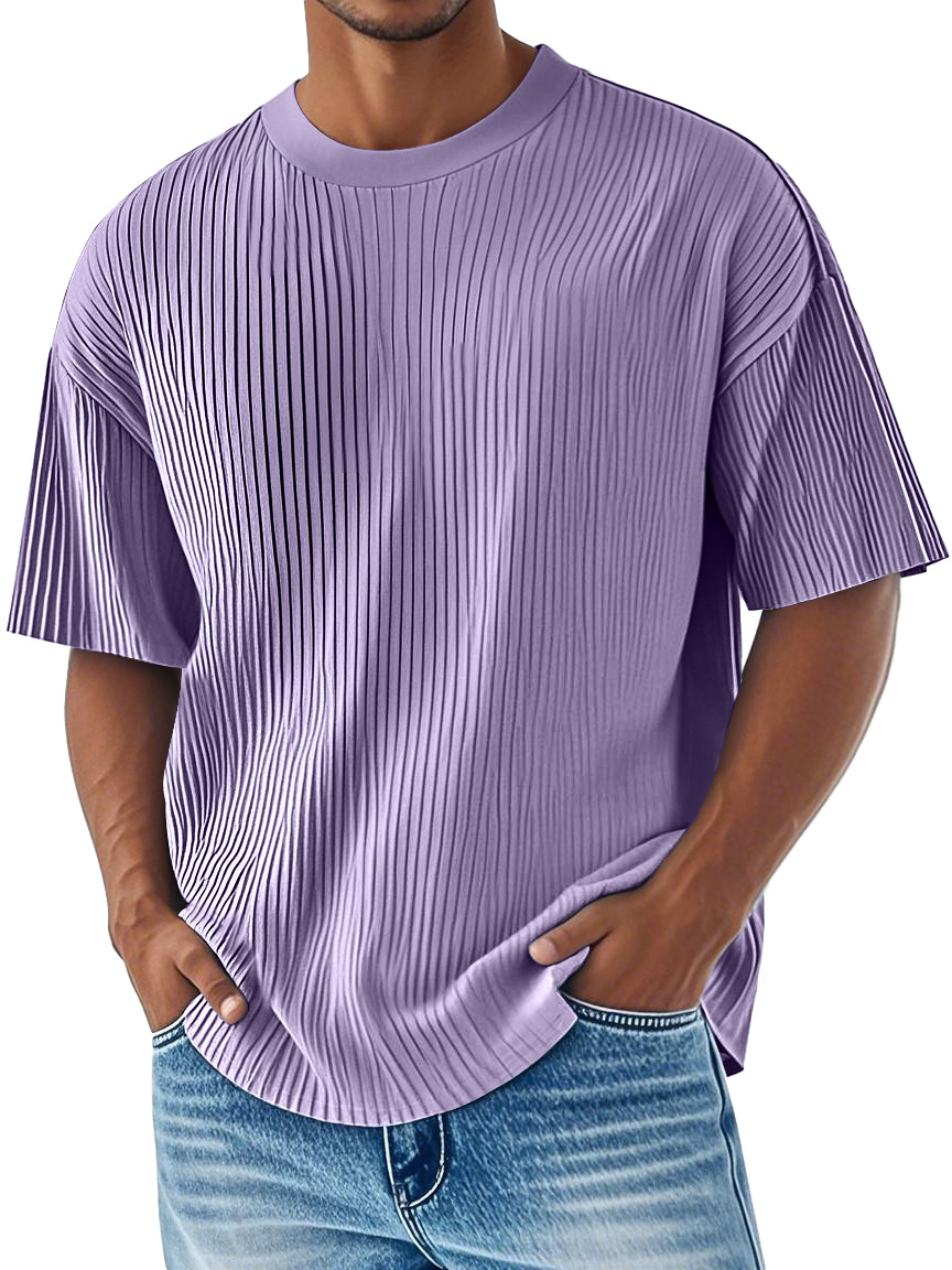 Men's Daily Ribbed Round Neck Casual Solid Color Comfortable Short-sleeved T-shirt