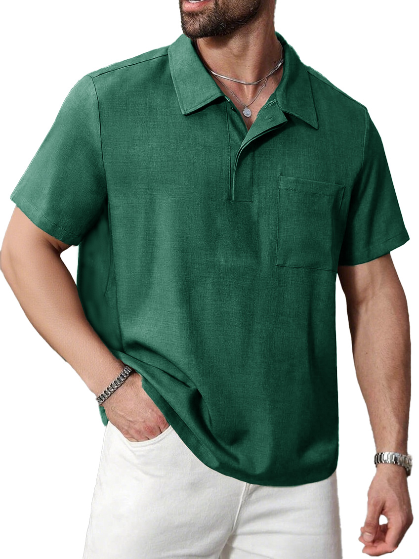 Men's Daily Casual Limna Fabric Pocket Lapel Polo Shirt