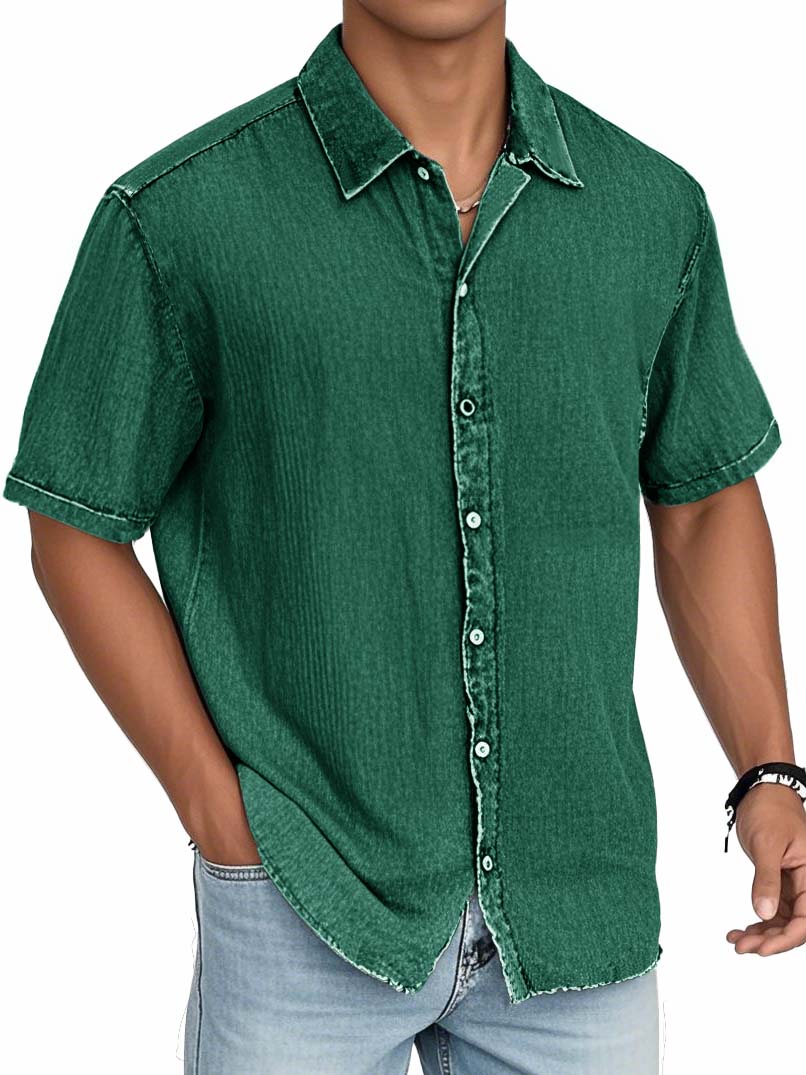 Men's Fashion Casual Textured Fabric Short-sleeved Shirt