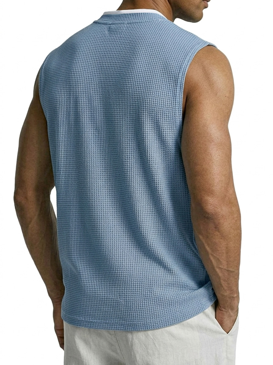 Men's Waffle-knit Faux Two-piece Casual Comfortable Sleeveless Vest