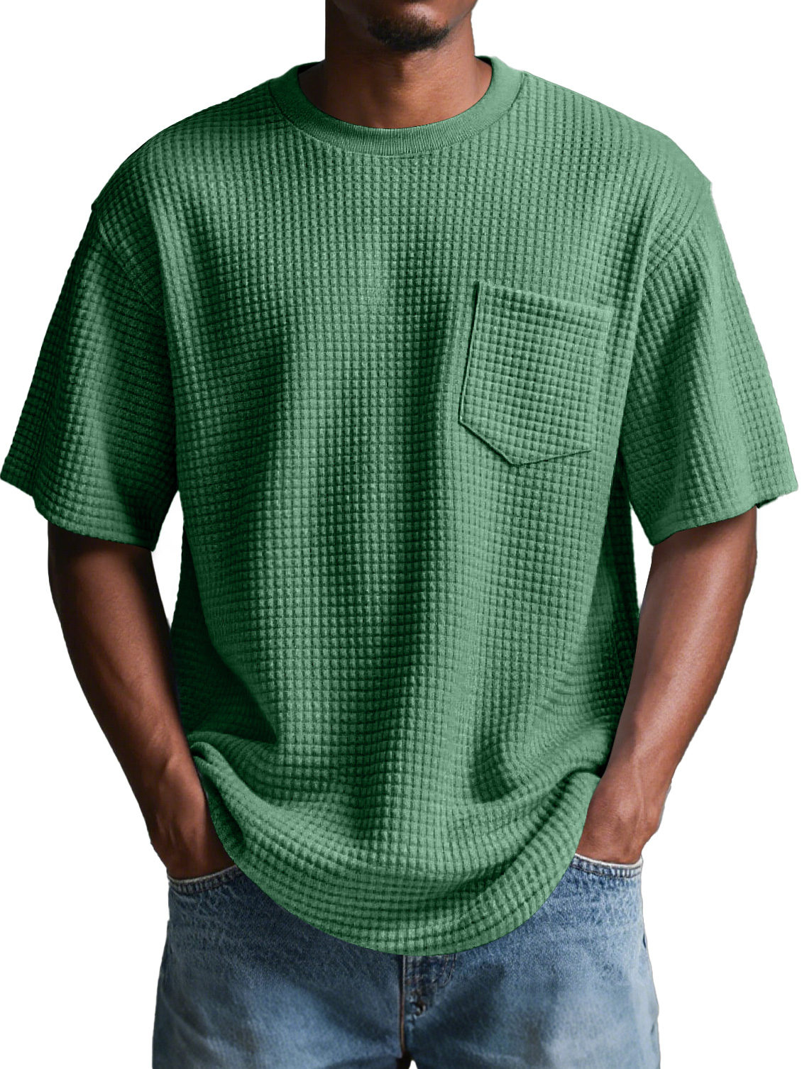 Men's Daily Round Neck Checkered Lapel Pocket Solid Color Short Sleeve T-shirt