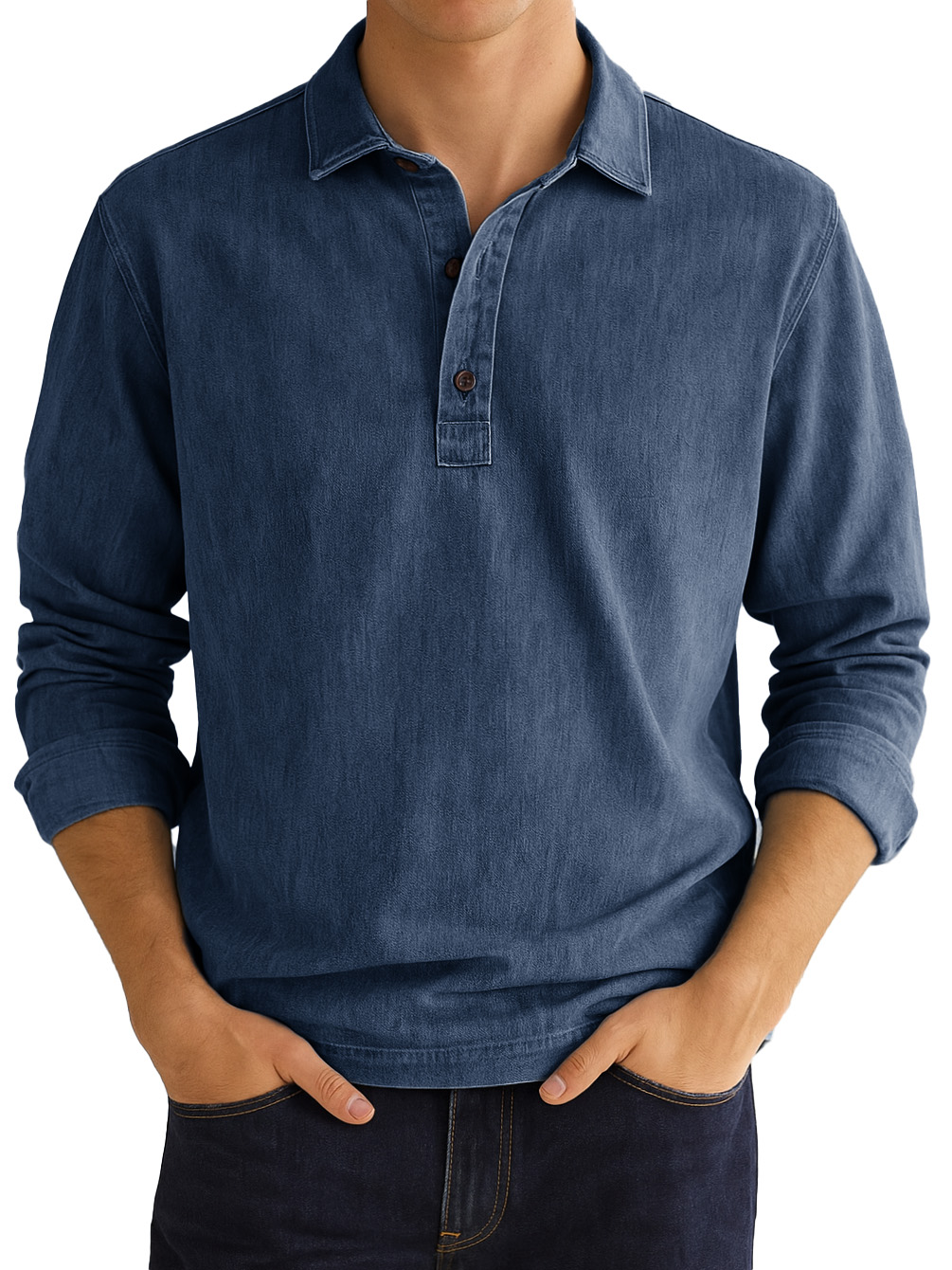 Men's Stylish Vintage Distressed Lapel Long-sleeved Polo Shirt