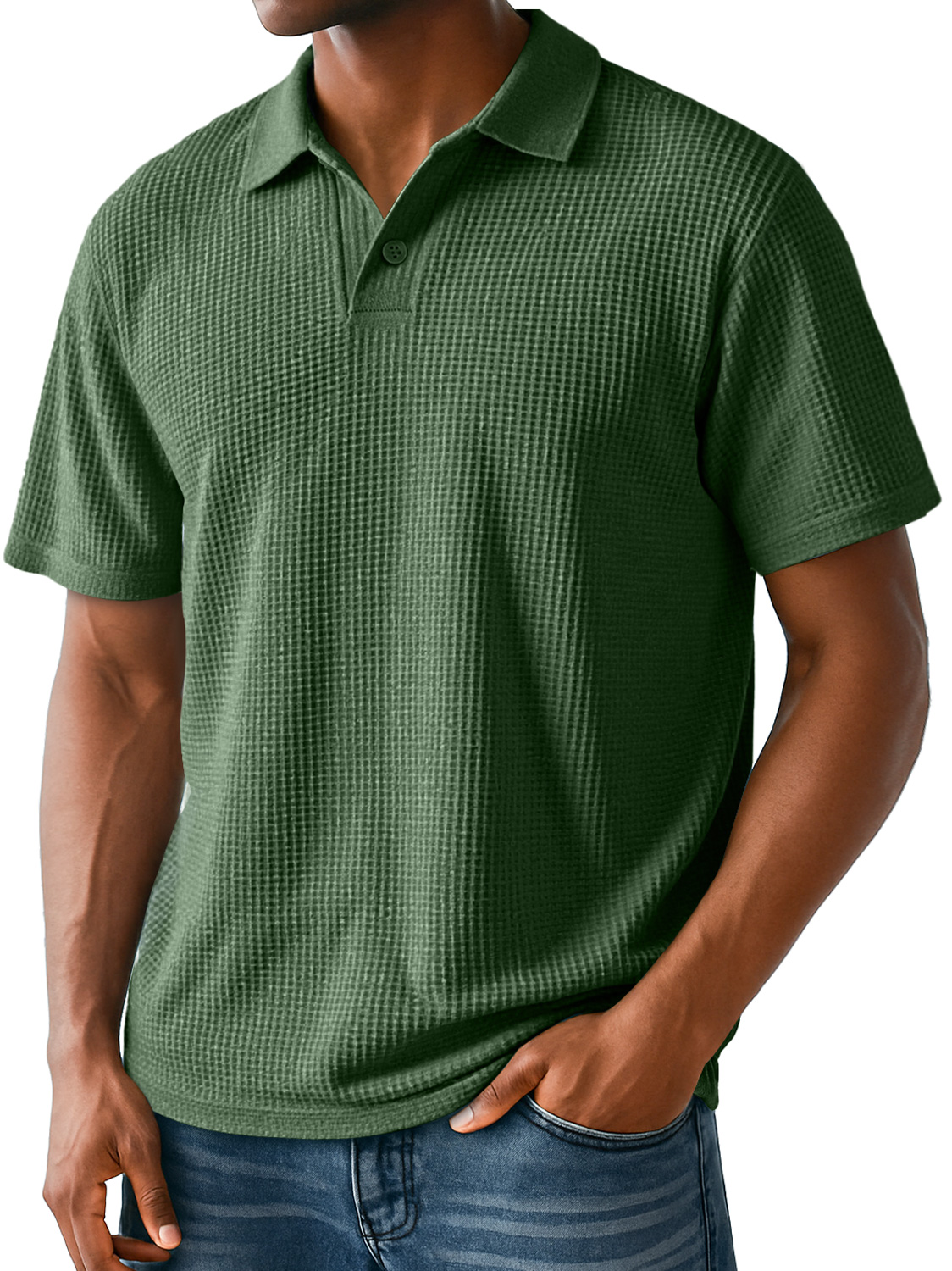Men's Daily Casual Waffle Lapel Simple Short-sleeved Polo Shirt
