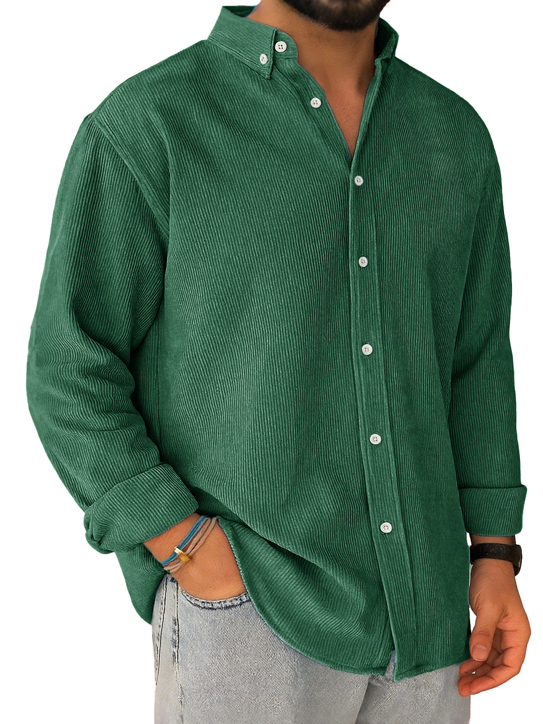 Men's Casual Corduroy Loose-fitting Long-sleeved Lapel Shirt
