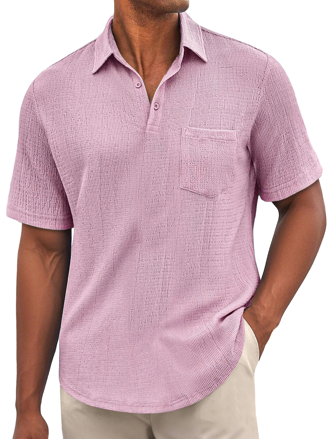 Men's Daily Bubble Wrinkle Casual Pocket Solid Color Short Sleeve POLO Shirt